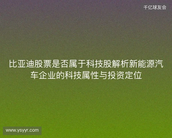 比亚迪股票是否属于科技股解析新能源汽车企业的科技属性与投资定位 比亚迪股票是否属于科技股解析新能源汽车企业的科技属性与投资定位